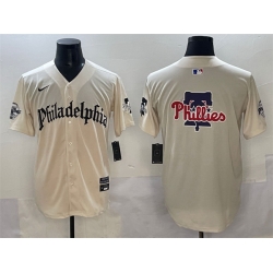 Men Philadelphia Phillies Team Big Logo Cream Gothic Vapor Limited Stitched Jersey