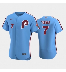 Men Philadelphia Phillies Trea Turner #7 Light Blue Stitched MLB jersey