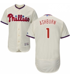 Mens Majestic Philadelphia Phillies 1 Richie Ashburn Cream Alternate Flex Base Authentic Collection MLB Jersey