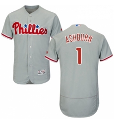 Mens Majestic Philadelphia Phillies 1 Richie Ashburn Grey Road Flex Base Authentic Collection MLB Jersey