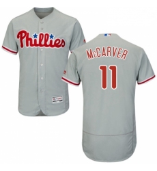 Mens Majestic Philadelphia Phillies 11 Tim McCarver Grey Road Flex Base Authentic Collection MLB Jersey
