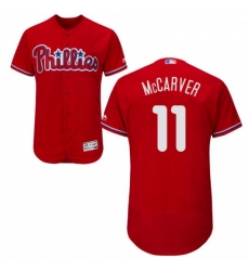Mens Majestic Philadelphia Phillies 11 Tim McCarver Red Alternate Flex Base Authentic Collection MLB Jersey