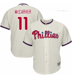 Mens Majestic Philadelphia Phillies 11 Tim McCarver Replica Cream Alternate Cool Base MLB Jersey