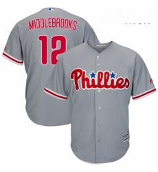 Mens Majestic Philadelphia Phillies 12 Will Middlebrooks Replica Grey Road Cool Base MLB Jersey 