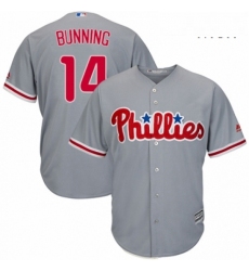 Mens Majestic Philadelphia Phillies 14 Jim Bunning Replica Grey Road Cool Base MLB Jersey 