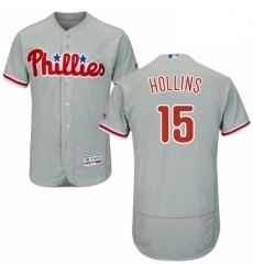 Mens Majestic Philadelphia Phillies 15 Dave Hollins Grey Road Flex Base Authentic Collection MLB Jersey