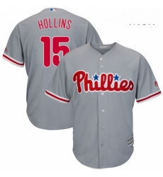 Mens Majestic Philadelphia Phillies 15 Dave Hollins Replica Grey Road Cool Base MLB Jersey