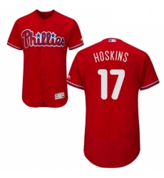 Mens Majestic Philadelphia Phillies 17 Rhys Hoskins Red Alternate Flex Base Authentic Collection MLB Jersey