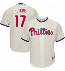 Mens Majestic Philadelphia Phillies 17 Rhys Hoskins Replica Cream Alternate Cool Base MLB Jersey 
