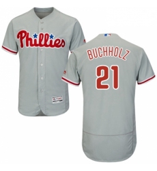 Mens Majestic Philadelphia Phillies 21 Clay Buchholz Grey Flexbase Authentic Collection MLB Jersey