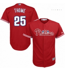 Mens Majestic Philadelphia Phillies 25 Jim Thome Replica Red Alternate Cool Base MLB Jersey 