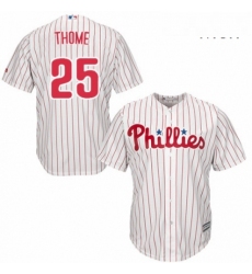 Mens Majestic Philadelphia Phillies 25 Jim Thome Replica WhiteRed Strip Home Cool Base MLB Jersey 