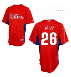 Mens Majestic Philadelphia Phillies 26 Chase Utley Authentic Red 2011 Cool Base BP MLB Jersey