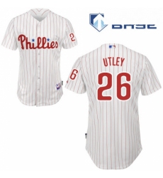Mens Majestic Philadelphia Phillies 26 Chase Utley Replica WhiteRed Strip Home Cool Base MLB Jersey