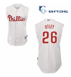 Mens Majestic Philadelphia Phillies 26 Chase Utley Replica WhiteRed Strip Vest Style MLB Jersey