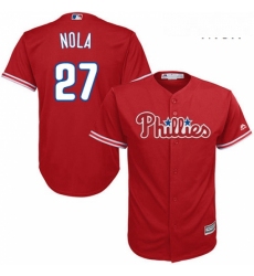 Mens Majestic Philadelphia Phillies 27 Aaron Nola Replica Red Alternate Cool Base MLB Jersey