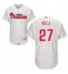 Mens Majestic Philadelphia Phillies 27 Aaron Nola White Home Flex Base Authentic Collection MLB Jersey