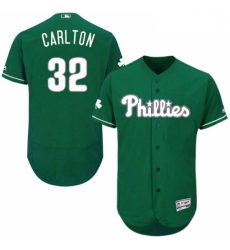 Mens Majestic Philadelphia Phillies 32 Steve Carlton Green Celtic Flexbase Authentic Collection MLB Jersey 