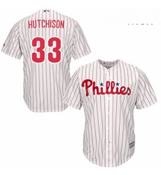 Mens Majestic Philadelphia Phillies 33 Drew Hutchison Replica WhiteRed Strip Home Cool Base MLB Jersey 