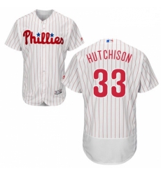 Mens Majestic Philadelphia Phillies 33 Drew Hutchison White Home Flex Base Authentic Collection MLB Jersey 