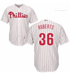 Mens Majestic Philadelphia Phillies 36 Robin Roberts Replica WhiteRed Strip Home Cool Base MLB Jersey