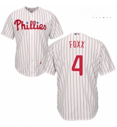 Mens Majestic Philadelphia Phillies 4 Jimmy Foxx Replica WhiteRed Strip Home Cool Base MLB Jersey