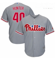 Mens Majestic Philadelphia Phillies 40 Tommy Hunter Replica Grey Road Cool Base MLB Jersey 