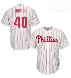 Mens Majestic Philadelphia Phillies 40 Tommy Hunter Replica WhiteRed Strip Home Cool Base MLB Jersey 