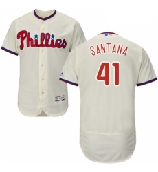 Mens Majestic Philadelphia Phillies 41 Carlos Santana Cream Alternate Flex Base Authentic Collection MLB Jersey