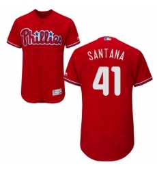 Mens Majestic Philadelphia Phillies 41 Carlos Santana Red Alternate Flex Base Authentic Collection MLB Jersey