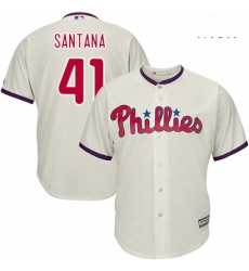 Mens Majestic Philadelphia Phillies 41 Carlos Santana Replica Cream Alternate Cool Base MLB Jersey 