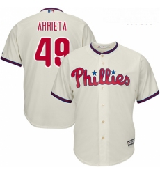 Mens Majestic Philadelphia Phillies 49 Jake Arrieta Replica Cream Alternate Cool Base MLB Jersey 