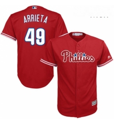 Mens Majestic Philadelphia Phillies 49 Jake Arrieta Replica Red Alternate Cool Base MLB Jersey 