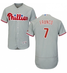 Mens Majestic Philadelphia Phillies 7 Maikel Franco Grey Road Flex Base Authentic Collection MLB Jersey