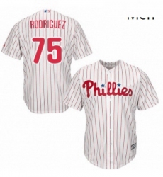 Mens Majestic Philadelphia Phillies 75 Francisco Rodriguez Replica WhiteRed Strip Home Cool Base MLB Jersey 