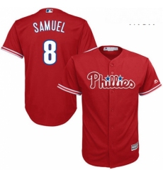 Mens Majestic Philadelphia Phillies 8 Juan Samuel Replica Red Alternate Cool Base MLB Jersey