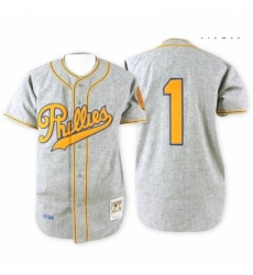 Mens Mitchell and Ness 1938 Philadelphia Phillies 1 Richie Ashburn Authentic Grey Throwback MLB Jersey