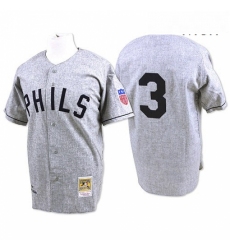 Mens Mitchell and Ness 1942 Philadelphia Phillies 3 Chuck Klein Authentic Grey Throwback MLB Jersey