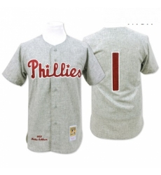 Mens Mitchell and Ness 1950 Philadelphia Phillies 1 Richie Ashburn Replica Grey Throwback MLB Jersey