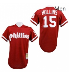 Mens Mitchell and Ness 1991 Philadelphia Phillies 15 Dave Hollins Authentic Red Throwback MLB Jersey