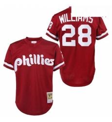 Mens Mitchell and Ness 1991 Philadelphia Phillies 28 Mitch Williams Replica Red Throwback MLB Jersey