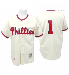 Mens Mitchell and Ness Philadelphia Phillies 1 Richie Ashburn Authentic Cream Throwback MLB Jersey