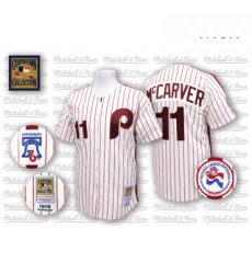 Mens Mitchell and Ness Philadelphia Phillies 11 Tim McCarver Authentic WhiteRed Strip Throwback MLB Jersey