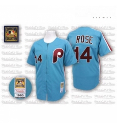 Mens Mitchell and Ness Philadelphia Phillies 14 Pete Rose Authentic Blue Throwback MLB Jersey