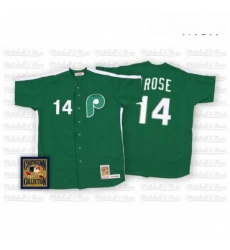 Mens Mitchell and Ness Philadelphia Phillies 14 Pete Rose Authentic Green Throwback MLB Jersey