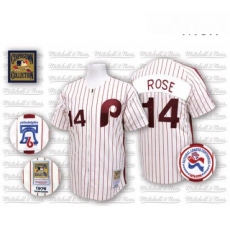 Mens Mitchell and Ness Philadelphia Phillies 14 Pete Rose Authentic WhiteRed Strip Throwback MLB Jersey