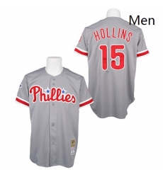 Mens Mitchell and Ness Philadelphia Phillies 15 Dave Hollins Authentic Grey Throwback MLB Jersey