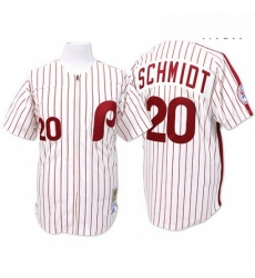 Mens Mitchell and Ness Philadelphia Phillies 20 Mike Schmidt Authentic WhiteRed Strip Throwback MLB Jersey