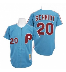 Mens Mitchell and Ness Philadelphia Phillies 20 Mike Schmidt Replica Blue Throwback MLB Jersey