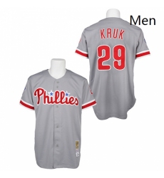 Mens Mitchell and Ness Philadelphia Phillies 29 John Kruk Authentic Grey Throwback MLB Jersey